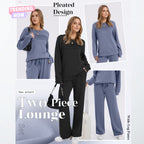 Women’s Crew Neck Lounge Set - Soft Cotton Top & Drawstring Pants