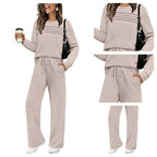 Women’s Crew Neck Lounge Set - Soft Cotton Top & Drawstring Pants
