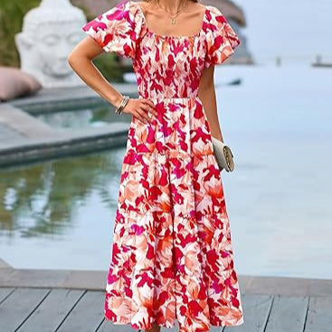 Elegant Summer Midi Ruffle Dress