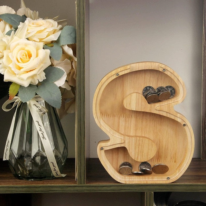 Piggy Bank – 🔥 Last Day Promotion – Piggy Bank-Wood Gift For Kids (With Alphabet Stickers)