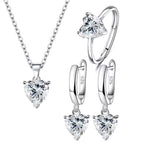 925 Silver Heart Zircon Jewelry Set – Women’s Ring, Earrings & Necklace for Wedding or Engagement