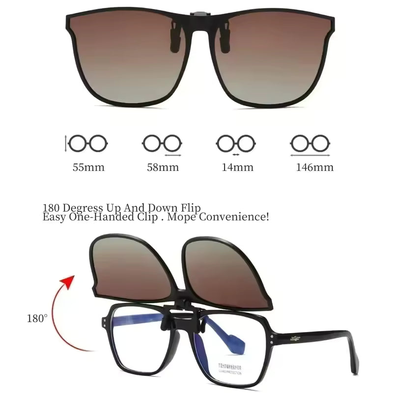Polarized Clip-On Sunglasses – Photochromic Night Vision Driving Glasses, Anti-Glare Vintage Square Goggles for Men