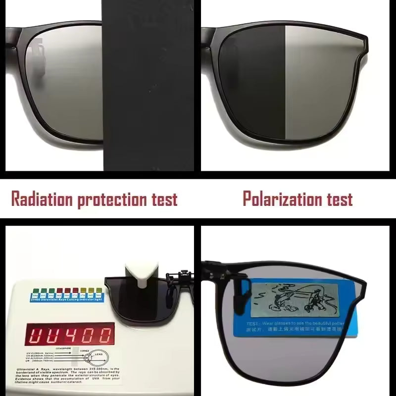 Polarized Clip-On Sunglasses – Photochromic Night Vision Driving Glasses, Anti-Glare Vintage Square Goggles for Men