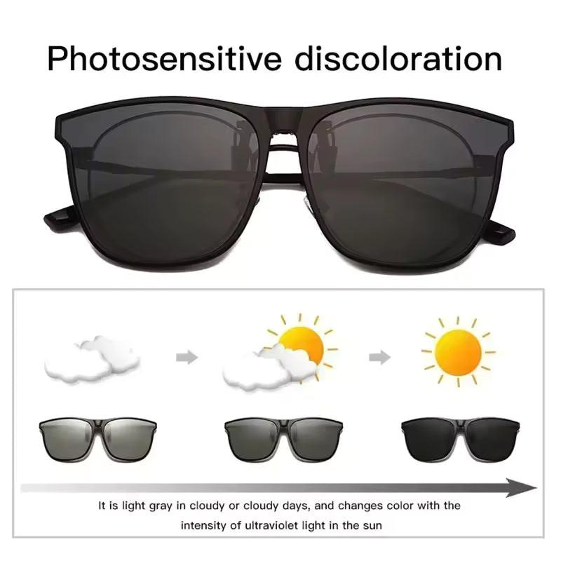 Polarized Clip-On Sunglasses – Photochromic Night Vision Driving Glasses, Anti-Glare Vintage Square Goggles for Men