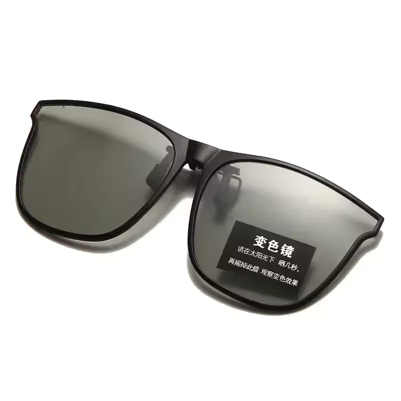 Polarized Clip-On Sunglasses – Photochromic Night Vision Driving Glasses, Anti-Glare Vintage Square Goggles for Men