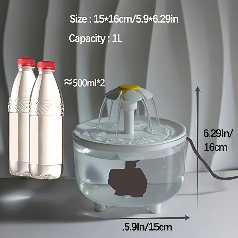 USB Electric Pet Water Fountain – 1L Automatic Cat Drinking Bowl with Filter