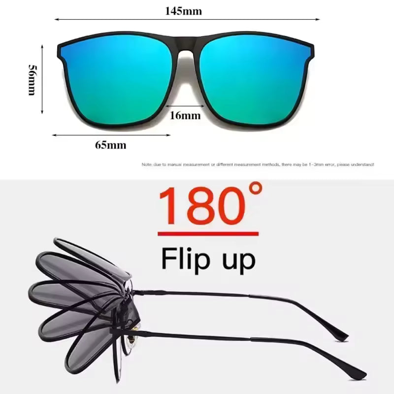 Polarized Clip-On Sunglasses – Photochromic Night Vision Driving Glasses, Anti-Glare Vintage Square Goggles for Men