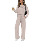 Women’s Crew Neck Lounge Set - Soft Cotton Top & Drawstring Pants