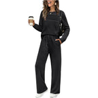 Women’s Crew Neck Lounge Set - Soft Cotton Top & Drawstring Pants