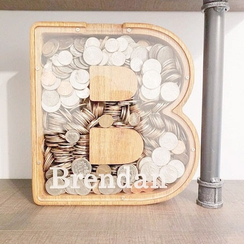 Piggy Bank – 🔥 Last Day Promotion – Piggy Bank-Wood Gift For Kids (With Alphabet Stickers)