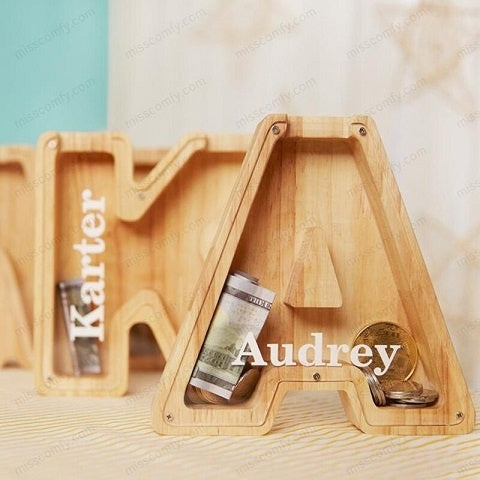 Piggy Bank – 🔥 Last Day Promotion – Piggy Bank-Wood Gift For Kids (With Alphabet Stickers)