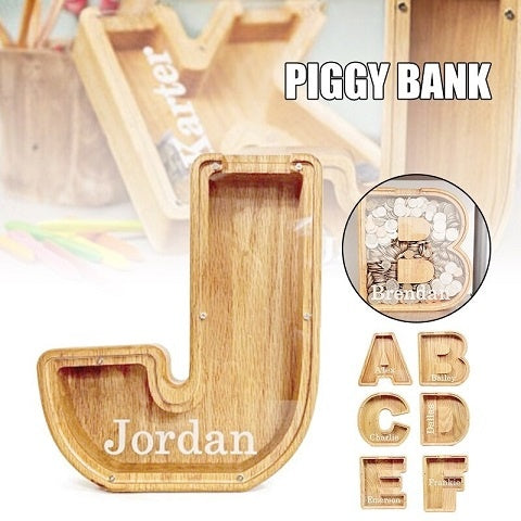 Piggy Bank – 🔥 Last Day Promotion – Piggy Bank-Wood Gift For Kids (With Alphabet Stickers)