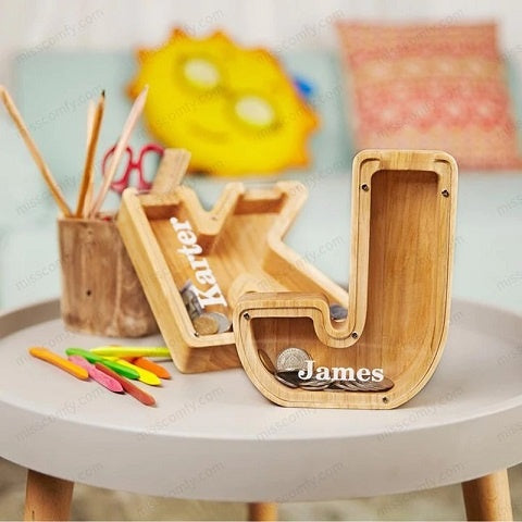 Piggy Bank – 🔥 Last Day Promotion – Piggy Bank-Wood Gift For Kids (With Alphabet Stickers)
